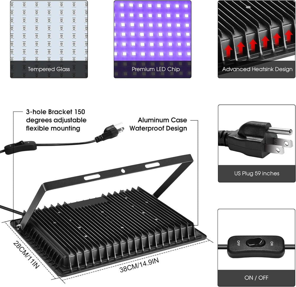 YANYCN 4 Pack 400W LED Black Light,Black Flood Light Outdoor with Plug and Sw...