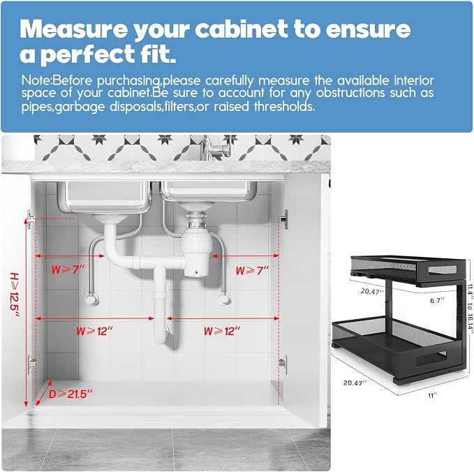 2 Pack 20.47IN Depth Under Sink Storage Organizer, Large 2-Tier Elegant Mesh