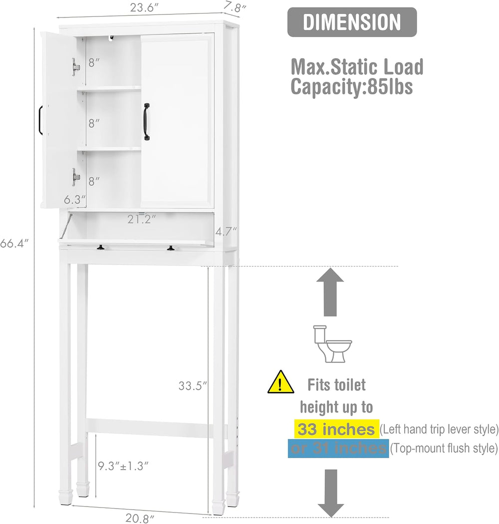 Spirich Over The Toilet Storage Cabinet with Doors and Tilt-Out Cube, White
