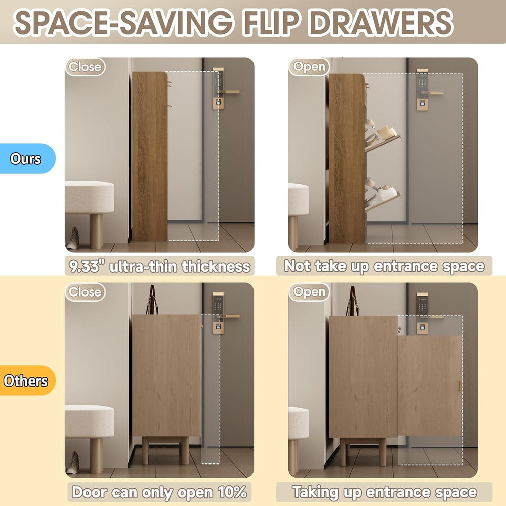 Rattan Shoe Storage Cabinet with 4 Flip Drawers & 2 Drawers, Freestanding...
