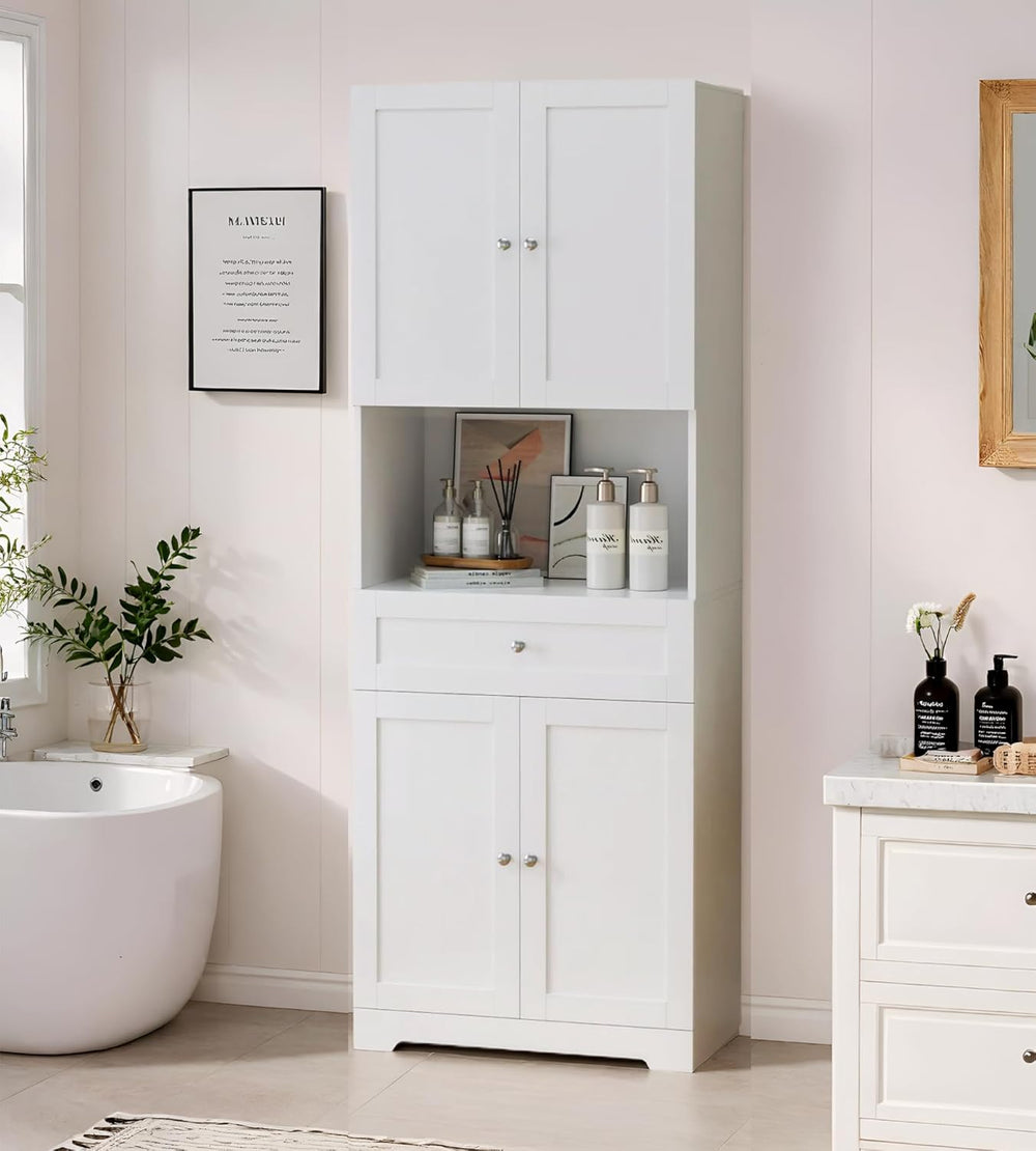 HIFIT Tall Bathroom Storage Cabinet with Drawer, Modern Linen Cabinet,White