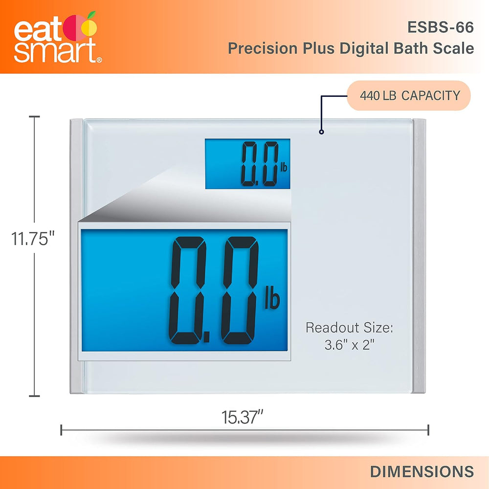 EatSmart Precision Plus Digital Bathroom Scale - Wide Body Tempered Glass Pla...