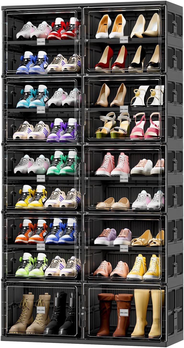 JEKO&JEKO 9 Tiers Foldable Boot Storage Shoe Rack Cabinet for Closet Entr...