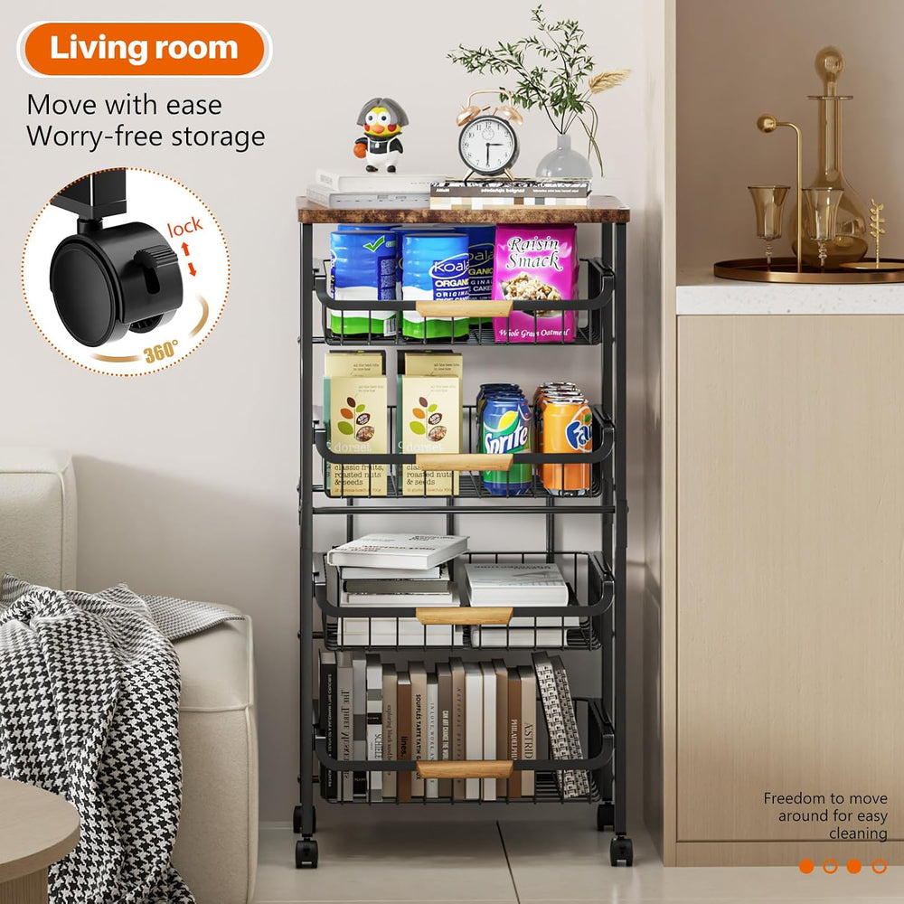 Storico 5-Tier Rolling Utility Cart Kitchen Storage Cart