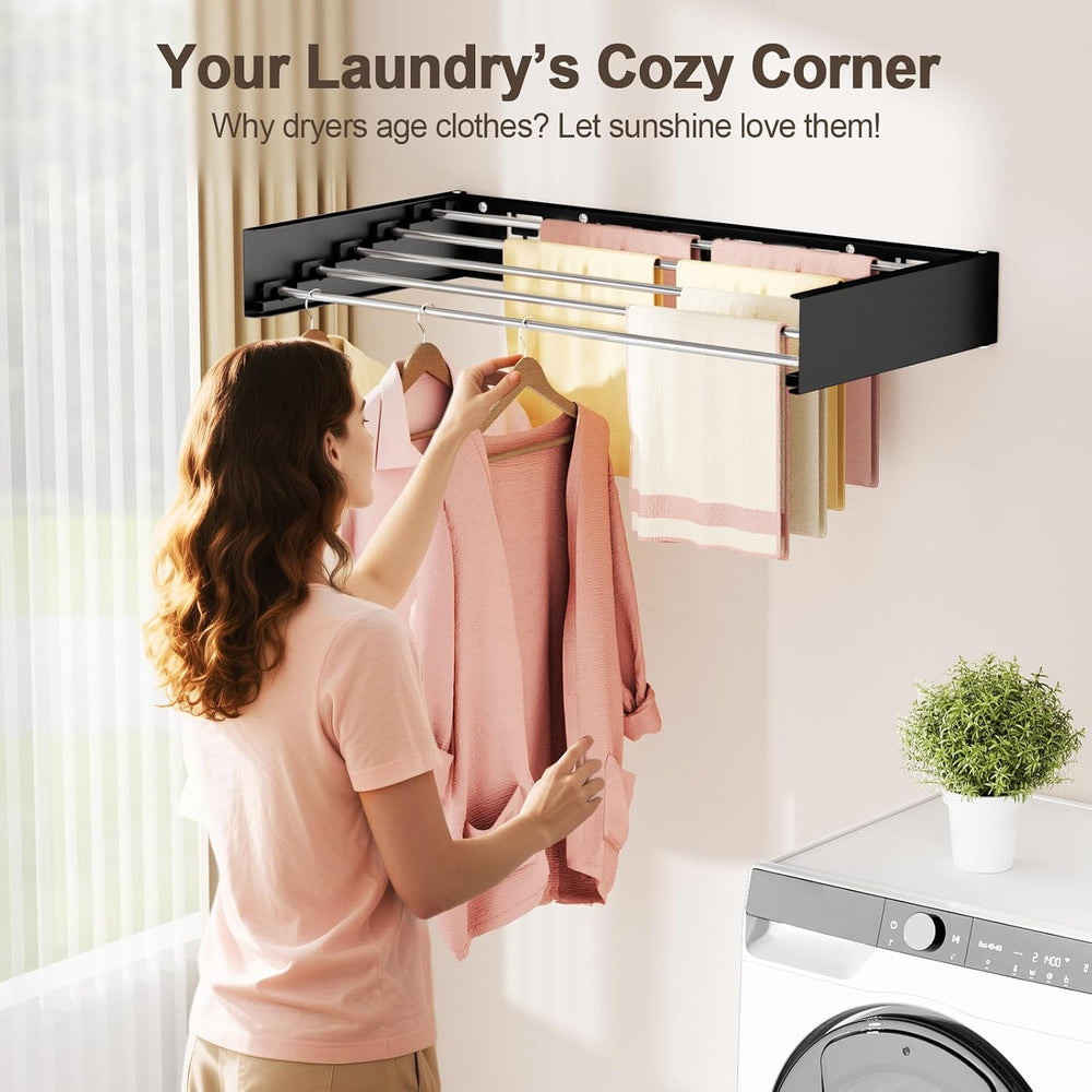 Wall Mounted Clothes Drying Rack Folding Indoor, Foldable Laundry Drying Rack...