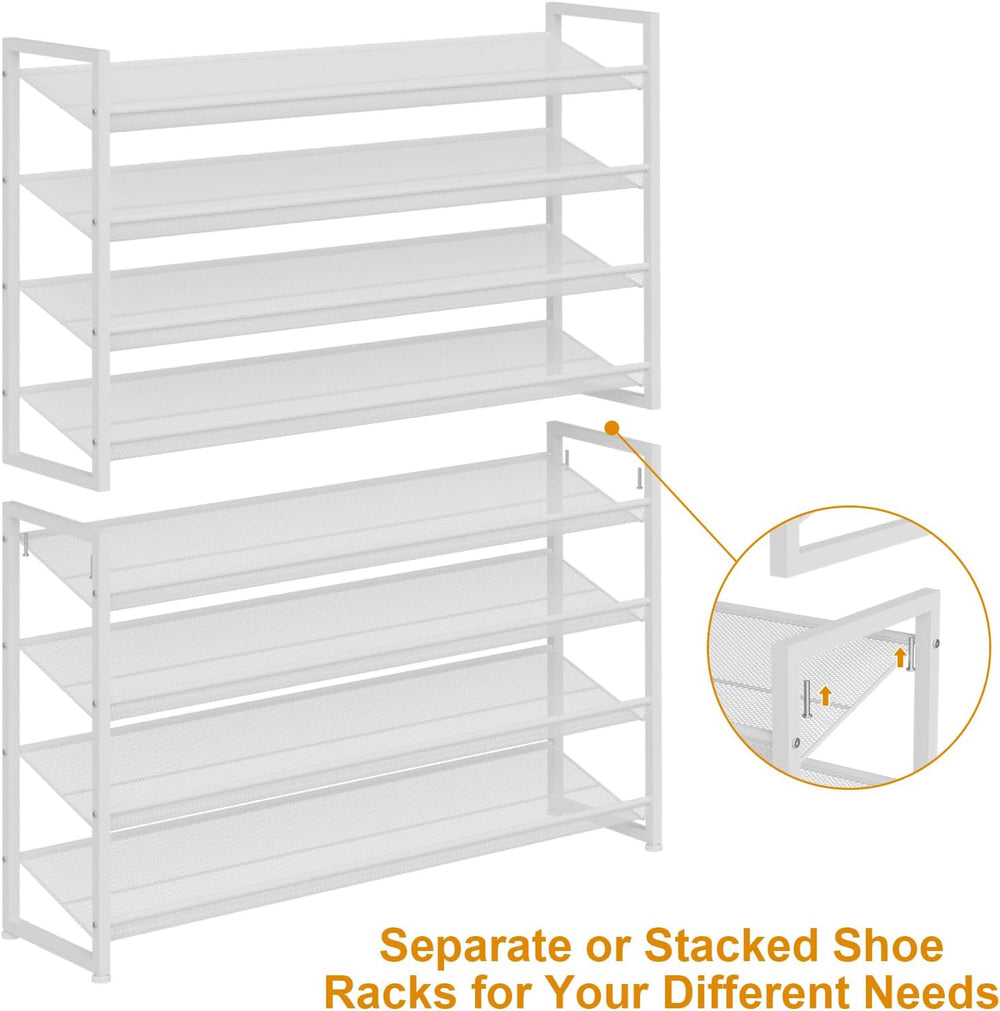 Large Shoe Rack 8 Tier Shoe Organizer, Heavy Duty Metal 4-Tier Stackable Shoe...