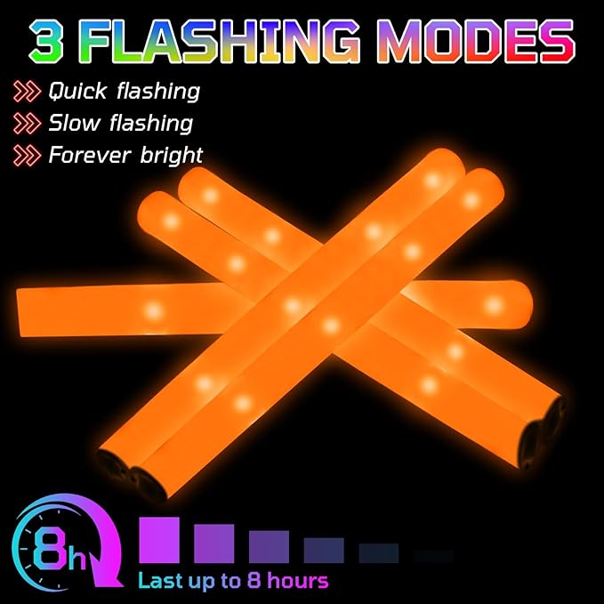 Foam Glow Sticks Bulk, 30 PCS Orange Light Up Foam Sticks 3 Modes, Glow Party...