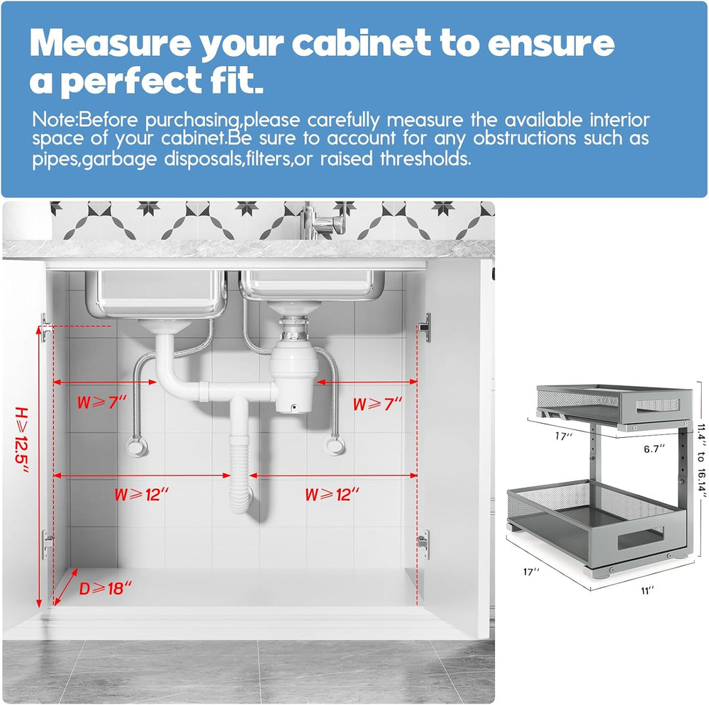 2 Pack 17IN Depth Under Sink Storage Organizer, Large 2-Tier Elegant Mesh Pul...