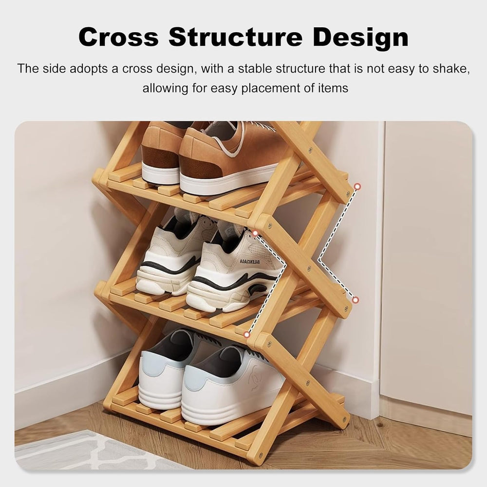 YYW Bamboo Shoe Rack, Foldable Vertical Free Standing Shoe Storage Shelf