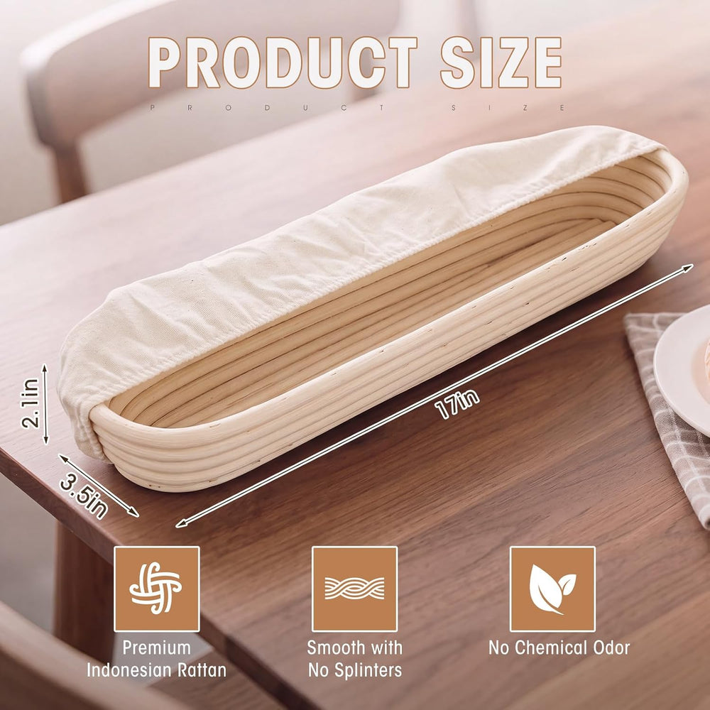 Vesici 17 Inches Baguette Banneton Proofing Basket with Linen Liner, 6 Pack