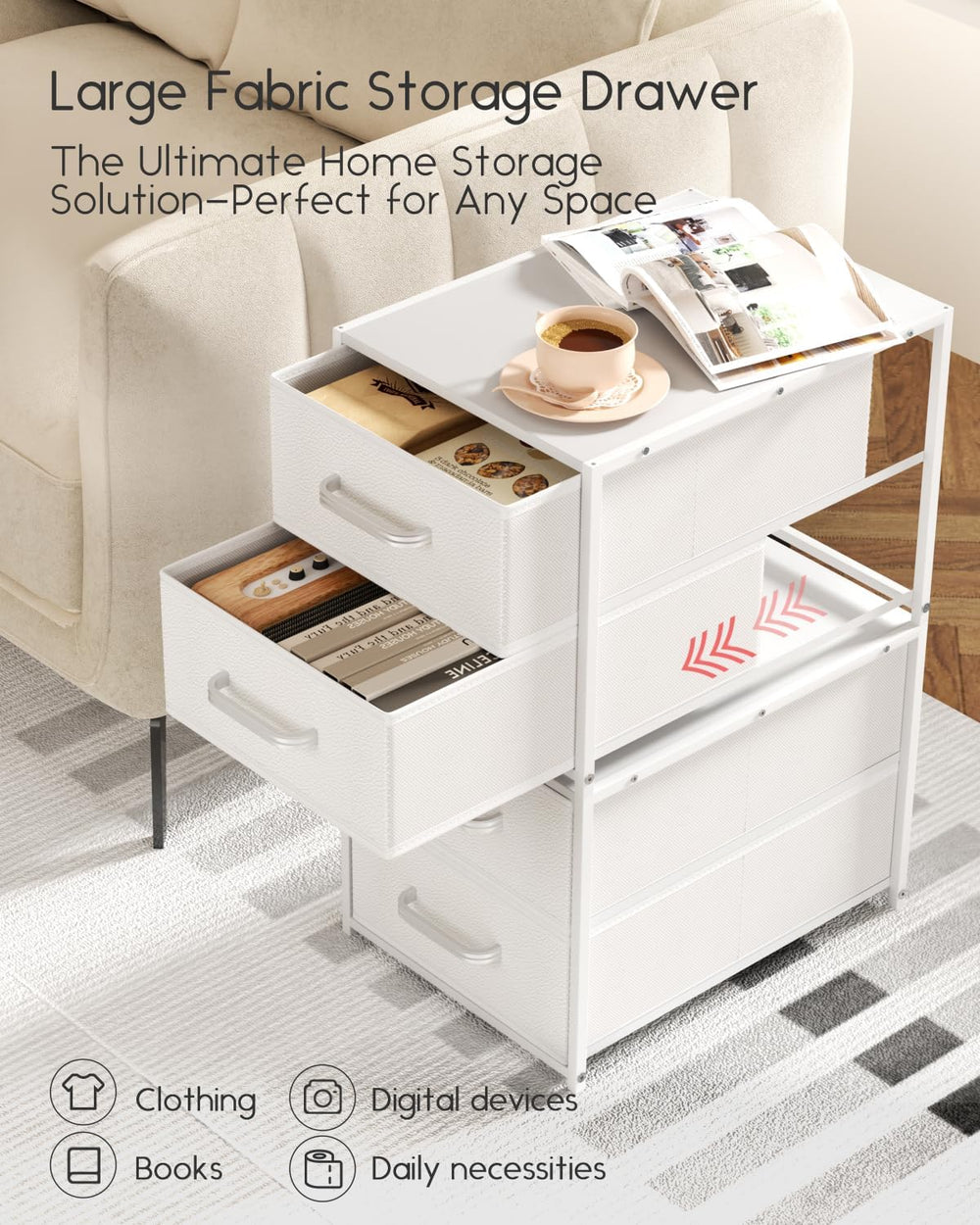 Homsorout Stackable Storage Drawers - 2 Tier Closet Organizer with Metal Hand...