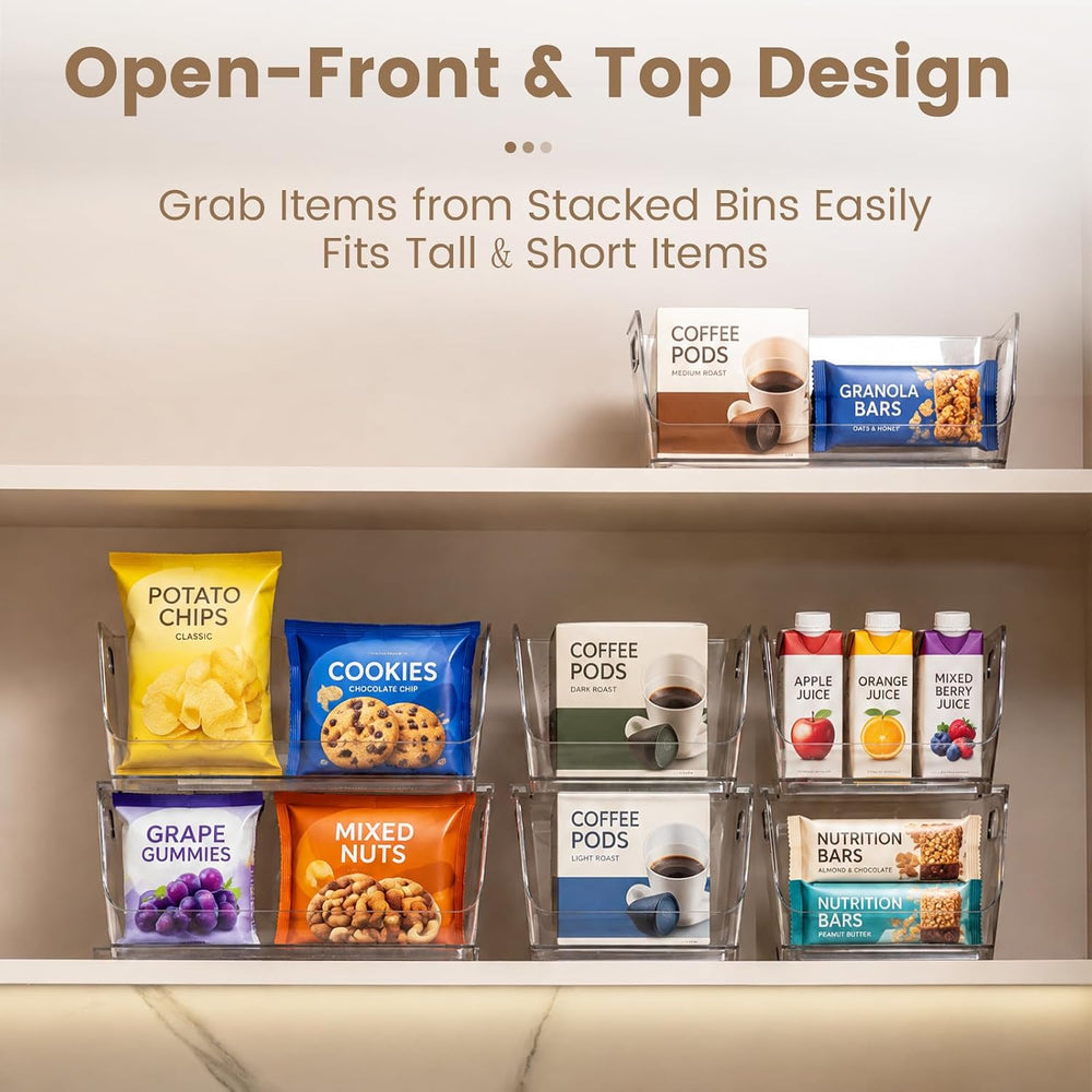 4-Pack Stackable Pantry Organizers and Storage, Clear Fridge Organizer Bins