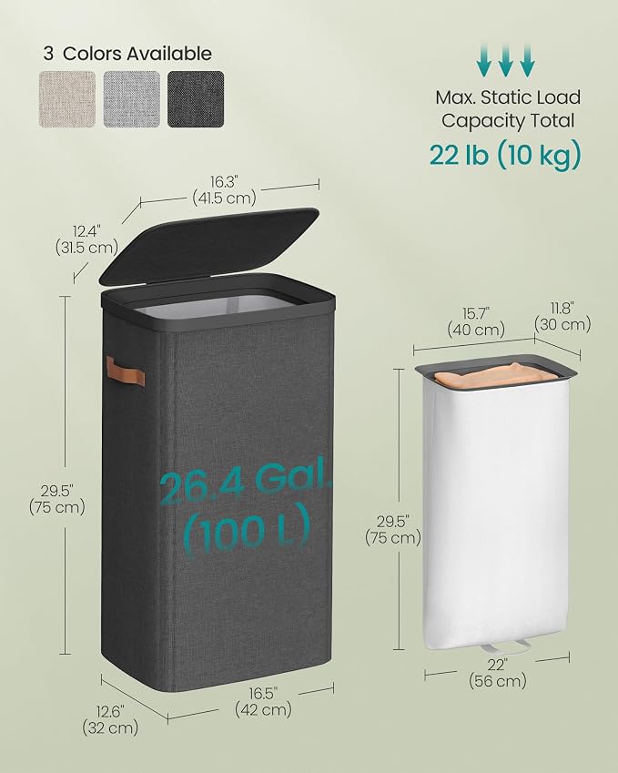 SONGMICS Laundry Basket, 26.4 Gal. Laundry Hamper, Easy Assembly,