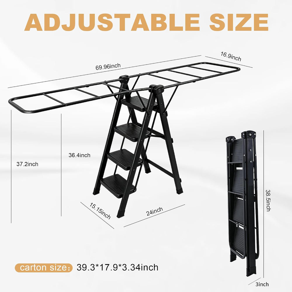3 in 1 Clothes Drying Rack with 4 Step Folding Ladder, Collapsible Laundry Dr...