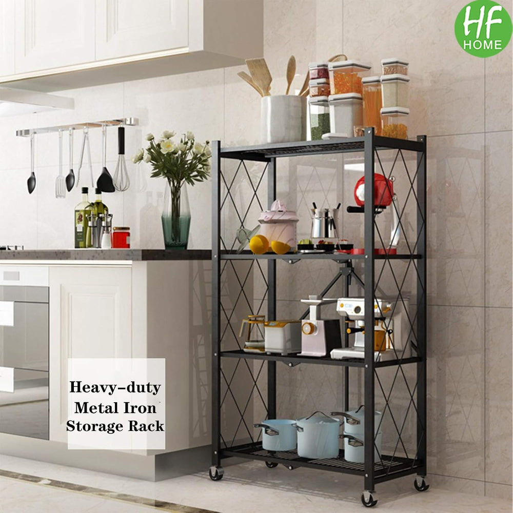 Storage Shelving Unit with Wheels, 4-Tier Perforated Sheet Layer Foldable Met...