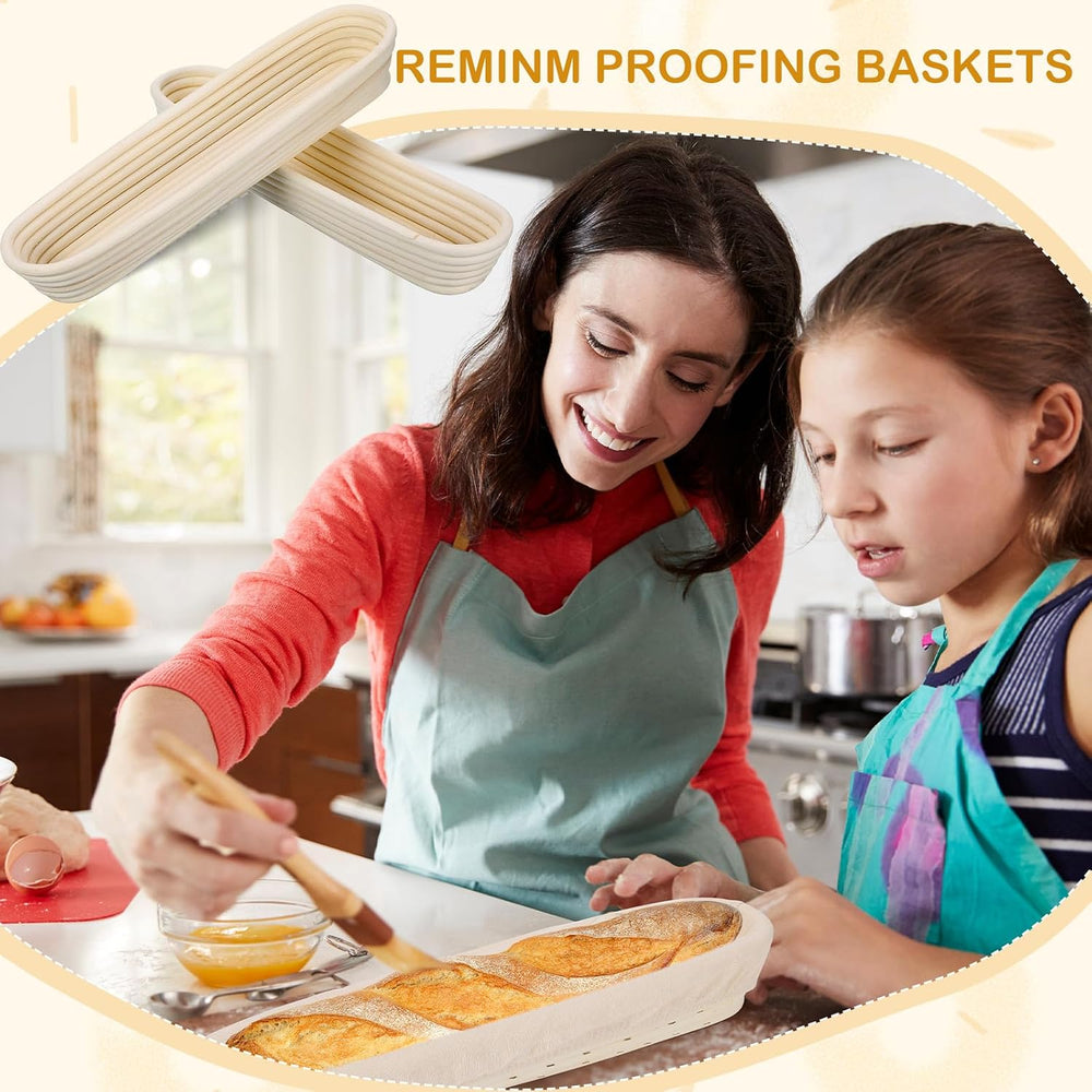 Vesici 15 Inches Baguette Banneton Proofing Basket 6 Pack with Linen Liner Ba...