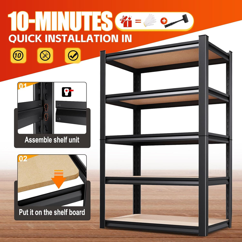 71"H Garage Shelving-5 Tier Storage Shelves,Adjustable Heavy Duty Metal ...
