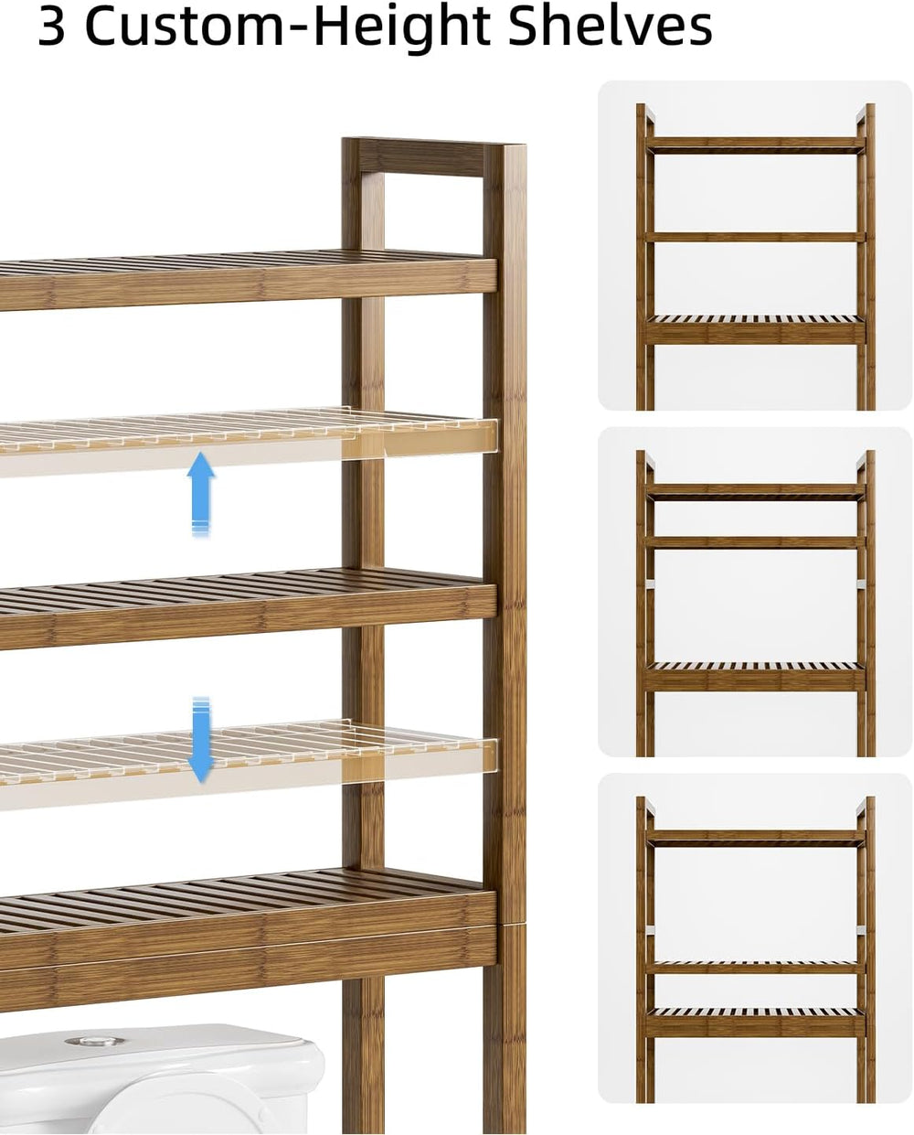 SMIBUY Bathroom Storage Shelf, Bamboo Over-The-Toilet Organizer Rack, Freesta...