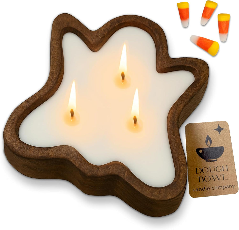 Dough Bowl Candle Co. Ghost Candles - 7x7x2in Halloween Candles, Wooden Fall ...