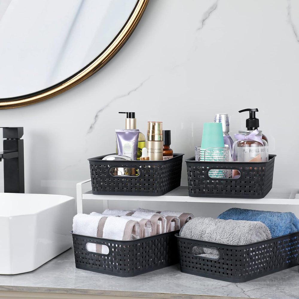 [ 12 Pack ] Plastic Storage Baskets, Small Pantry Organization and Storage Bi...