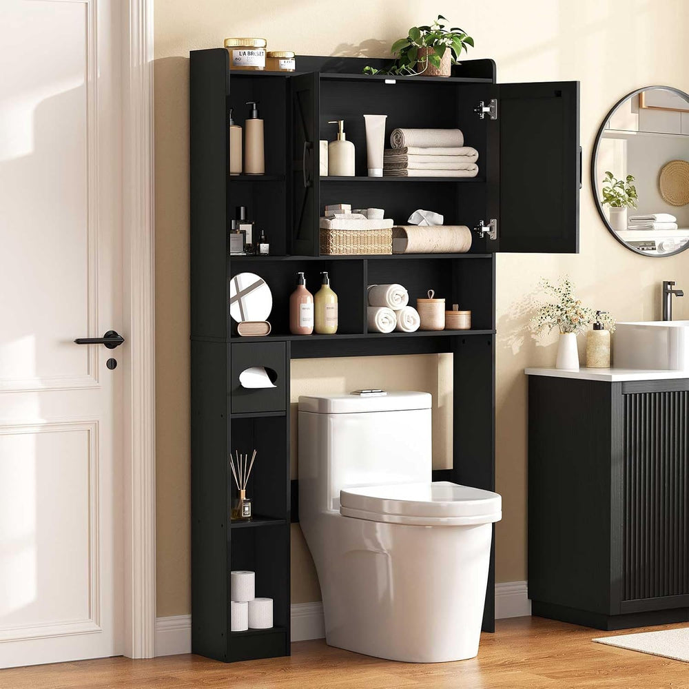 Vabches Over The Toilet Storage Cabinet with 2 Barn Doors, Black