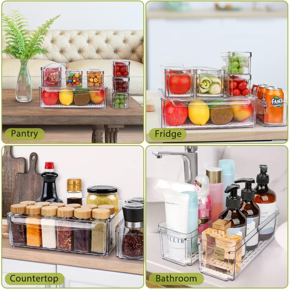 10 Pack Stackable Fridge Organizers and Storage Bins with Lids for Kitchen