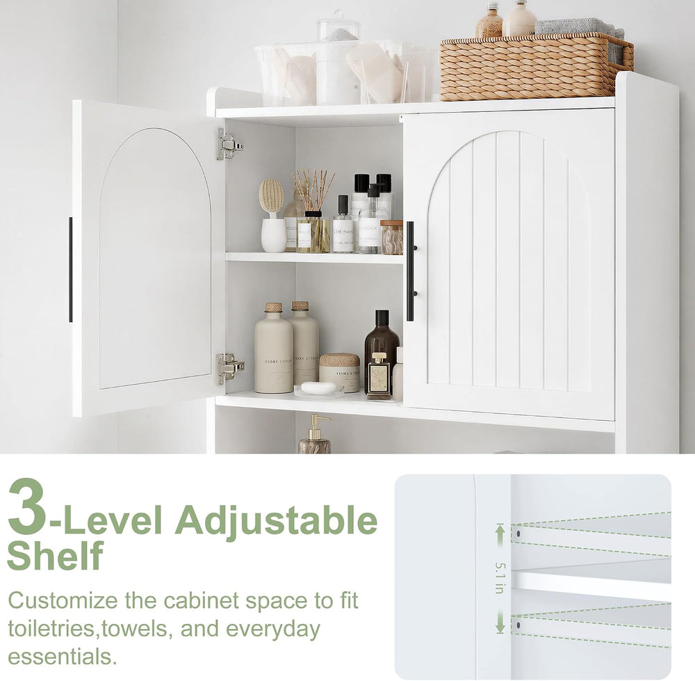 34"W Over the Toilet Storage Cabinet with Arched Doors, Wood