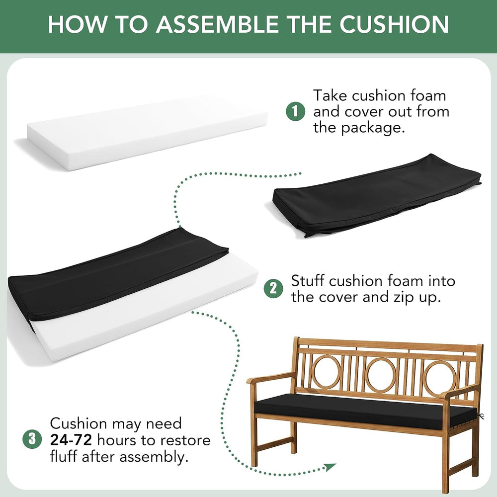 Outdoor Bench Cushion Pad, 48 x 18 x 3 Inch, Black