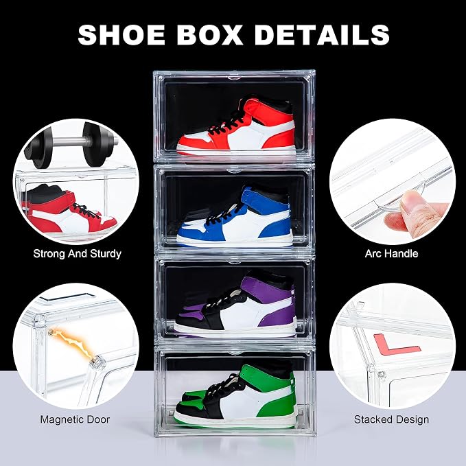 NYZE 12 Pack Acrylic Shoe Boxes Side Open, Shoe Storage Organizer