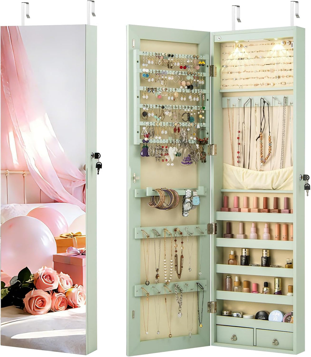 NAFORT 2 LEDs Mirror Jewelry Organizer, 47.5-Inch Borderless Full Length Mirr...
