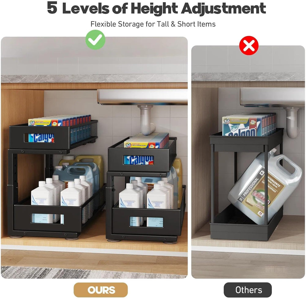 2 Packs 21IN Depth Under Sink Organizer, 2-Tier Pull Out Cabinet Organizer Wi...