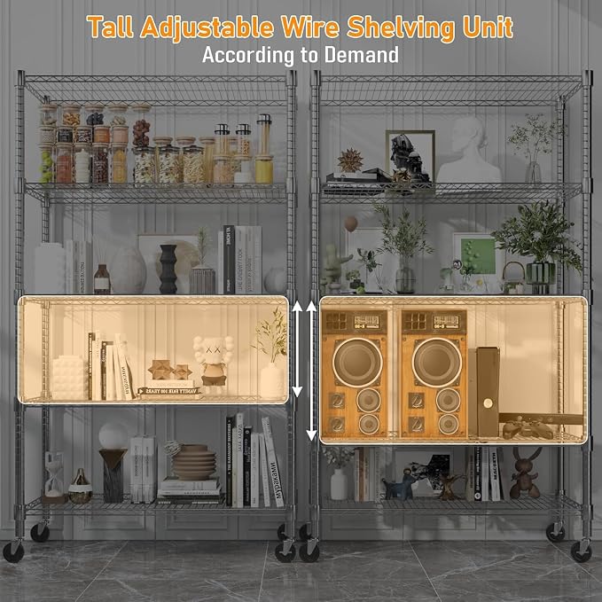 Himimi 72" H Storage Shelves 4 Tier Metal Shelving Adjustable Wire Shelf
