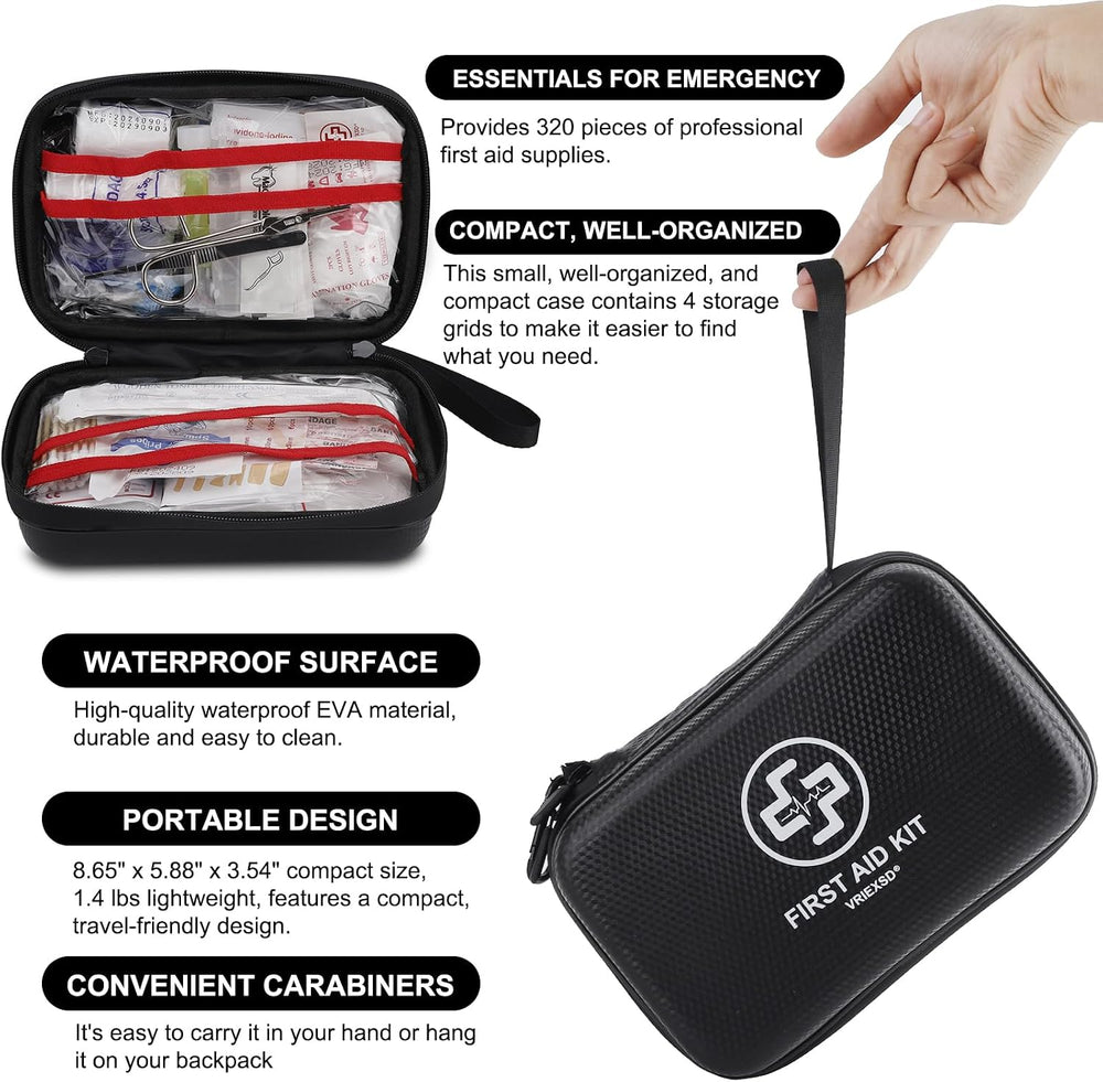 VRIEXSD Premium 320-Piece First Aid Kit, Waterproof EVA Hard Shell Case