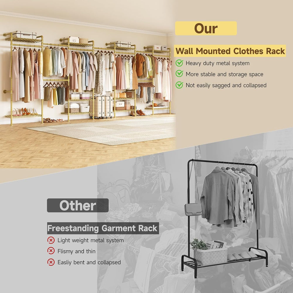 ONBRILL L7 Wall Mounted Industrial Pipe Clothing Rack, Corner Closet System