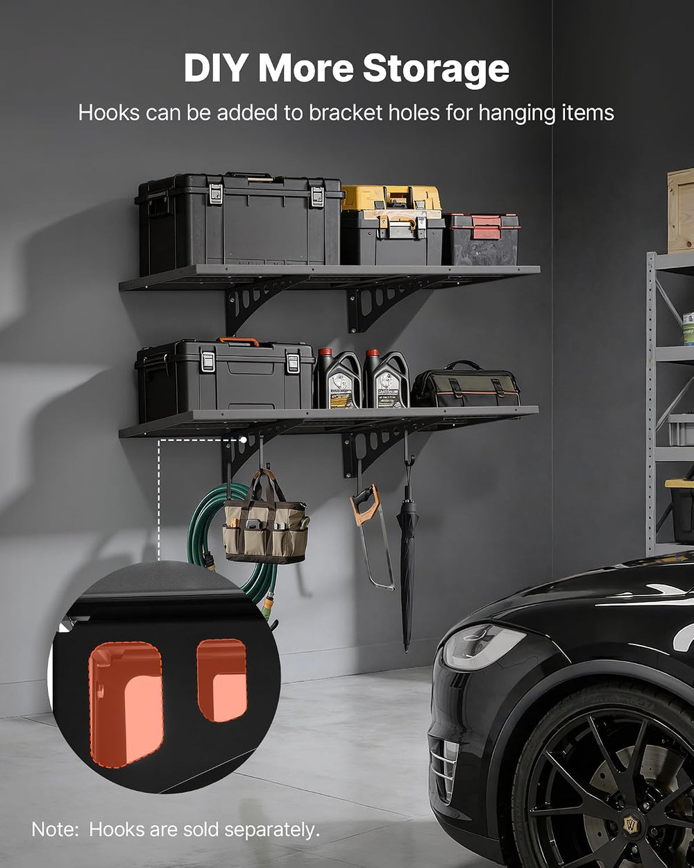 VEVOR 2-Tier Heavy Duty Wall Garage Shelving, 1.64 x 4 ft Steel Wall Mounted ...