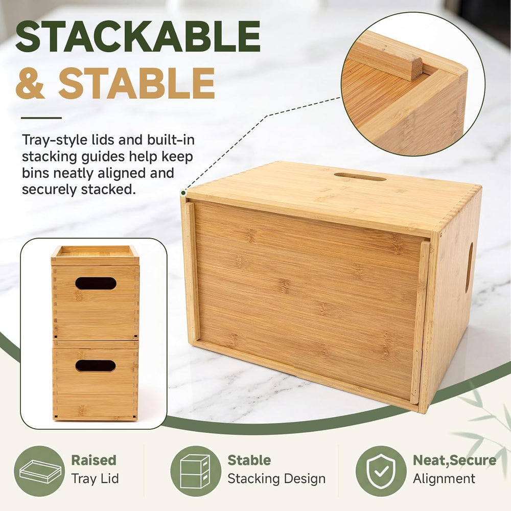 Sintuff 3 Pcs Stackable Bamboo Storage Box with Lid and Handle - Large 14.6&q...