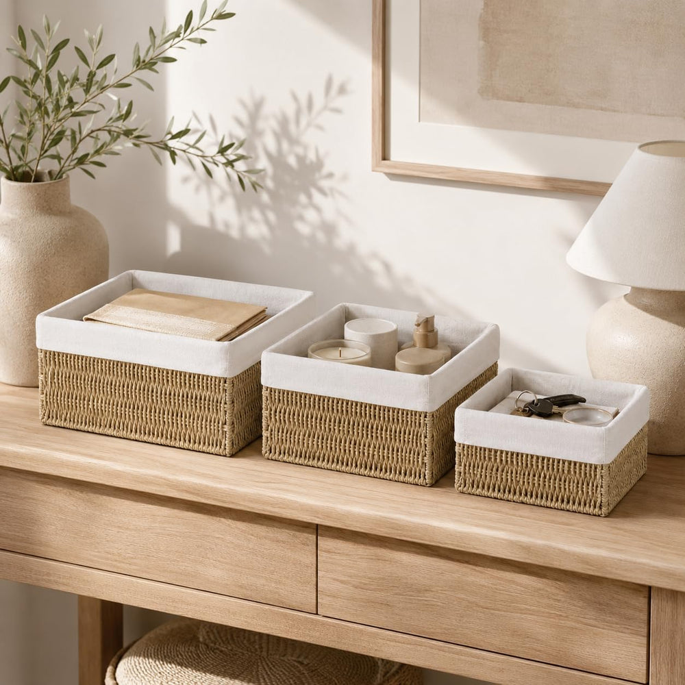 Large Woven Storage Baskets Set of 3, Shelf & Closet Bins