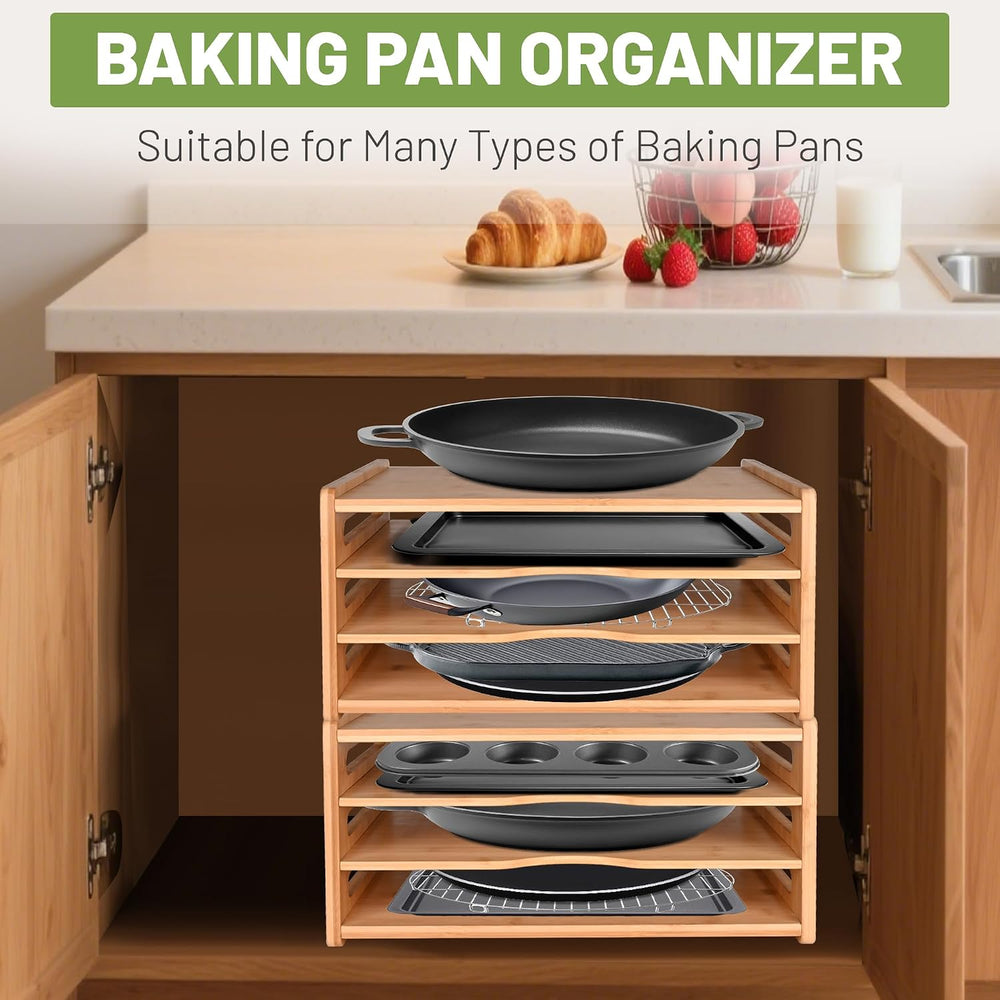 Cookie Sheet Organizer for Cabinet, 4 Tier Bamboo Baking Sheet Organizer