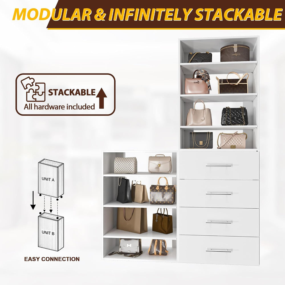 Modular Closet System, 19.5" Wide Wall-Mounted Closet Tower Organizer wi...