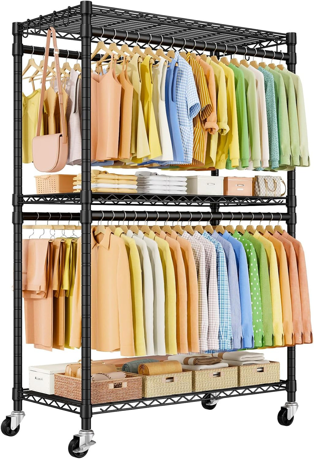 ULIFHOME Rolling Clothes Rack, Clothing Racks for Hanging Clothes, Black