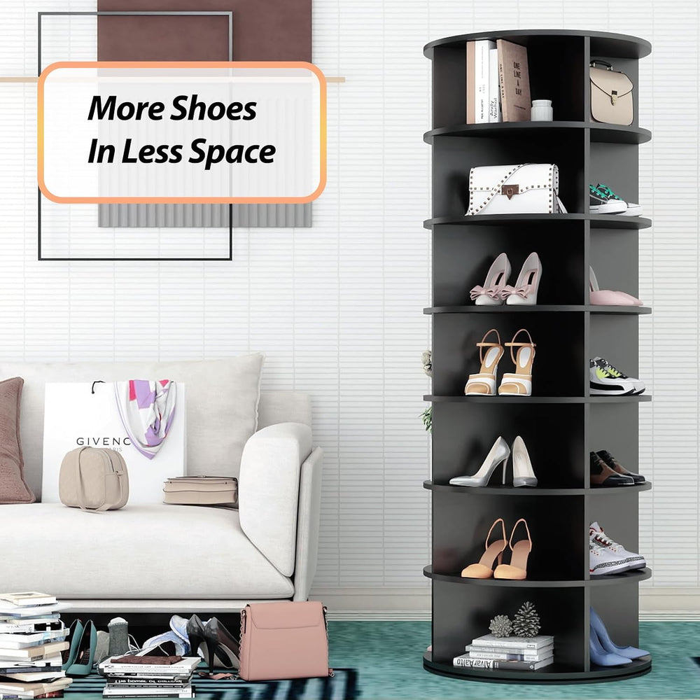 Rotating Shoe Rack, 7-Tier Spinning Shoe Rack, Free Standing Rotating Shoe Ra...