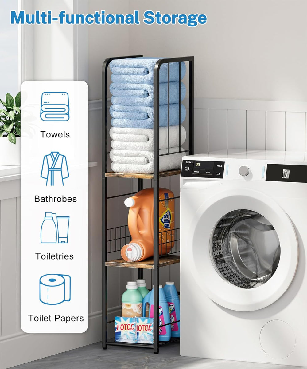 KIMBORA Narrow Towel Storage for Bathroom, 3-Tier Free Standing Bathroom Towe...