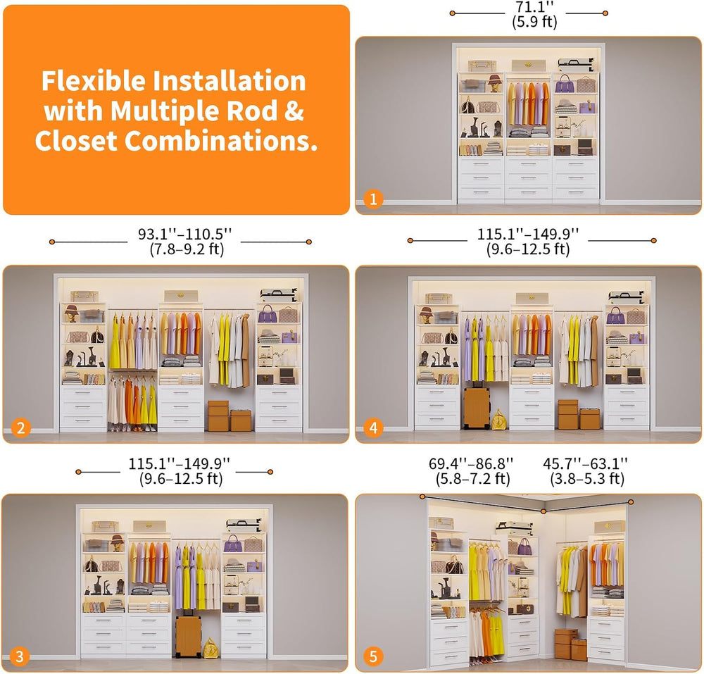 Closet System with 3 Sets, 6–15 FT Closet Organizer System with 9 Drawers, 9 ...