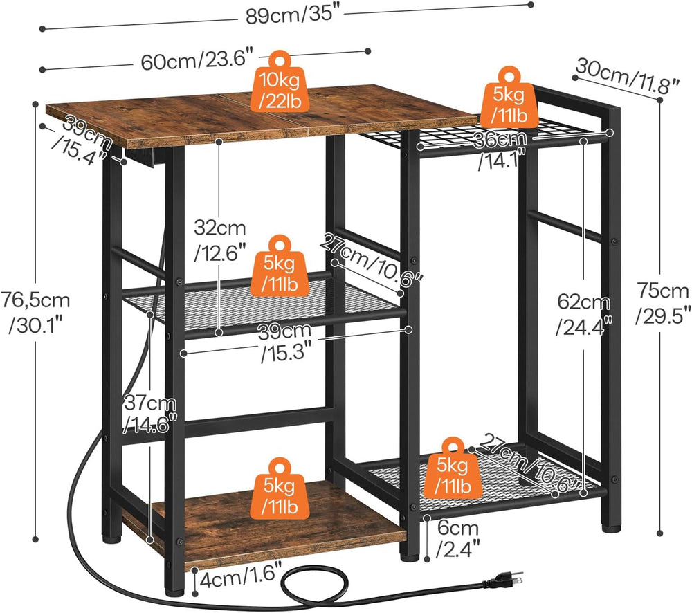 HOOBRO Bakers Rack with Power Outlet, Microwave Stand with Pots Rack, Kitchen...