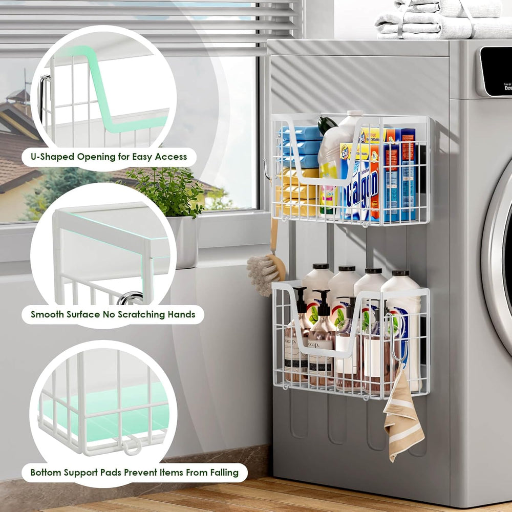 2 Set Magnetic Fridge Shelf, White Magnetic Fruit Basket for Fridge