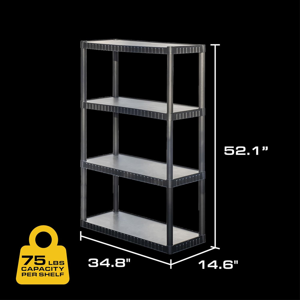 CENTREX CX 4-Tier Medium Duty Plastic Storage Shelves for Garage, Black