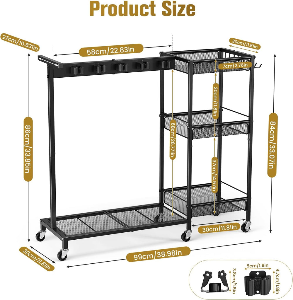 Broom Holder with Cleaning Supplies Organizer, Cleaning Utility Cart on Wheel...