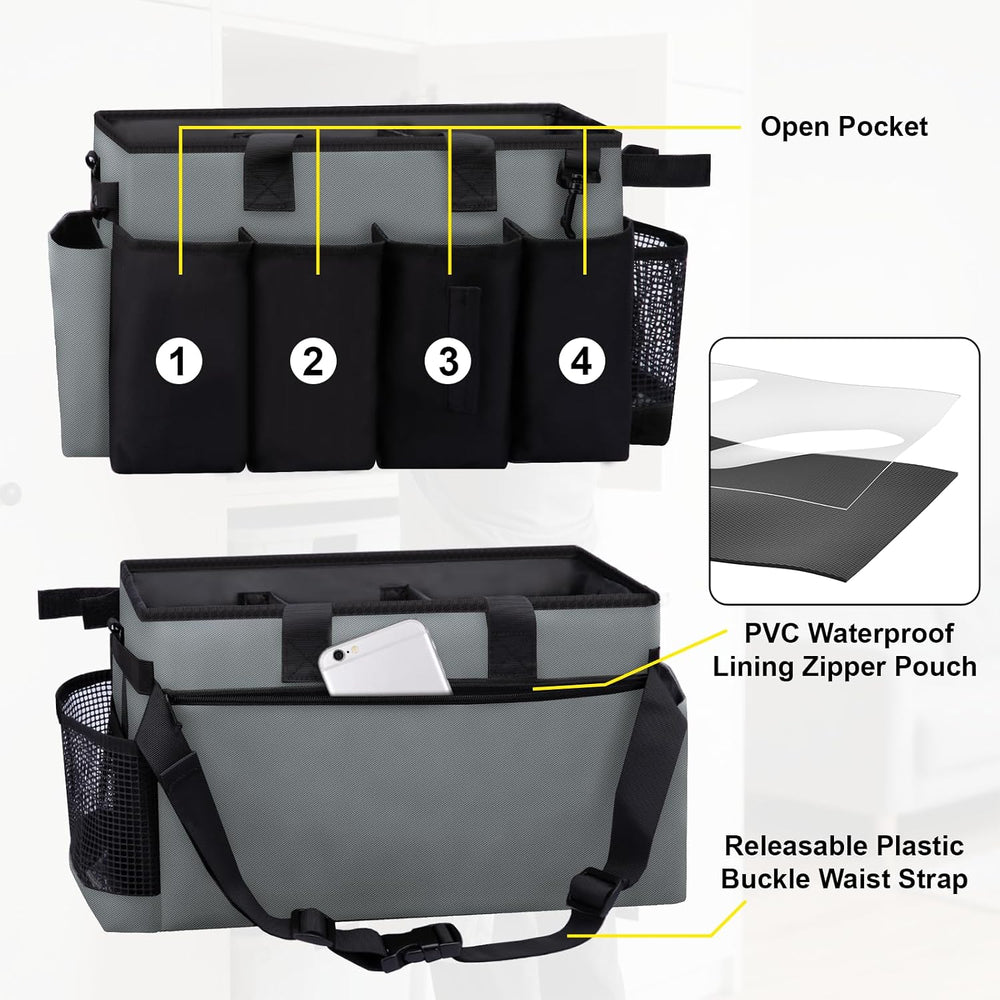 Wearable Large Cleaning Caddy Bag for Housekeepers (Black&Gray)