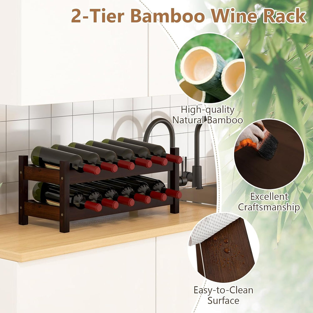 GIANTEX Bamboo Wine Rack, 2 Tier 12 Bottle Wine Storage Cabinet Shelf, Small ...