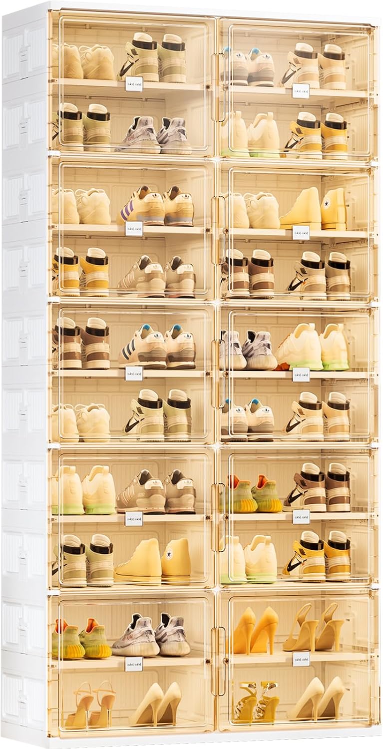 JEKO&JEKO 10-Tier Foldable Shoe Storage Box with Magnetic Doors, Large St...